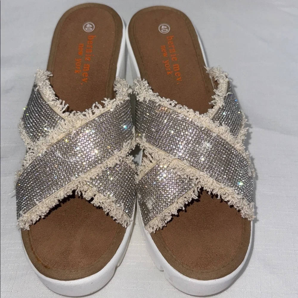 Bernie Mev Sparkling Silver and Cream Slides